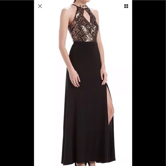 Women’s Formal Dress Size 12 NW Black & Gold Prom Evening Sequined Bodice Gown - Picture 2 of 6